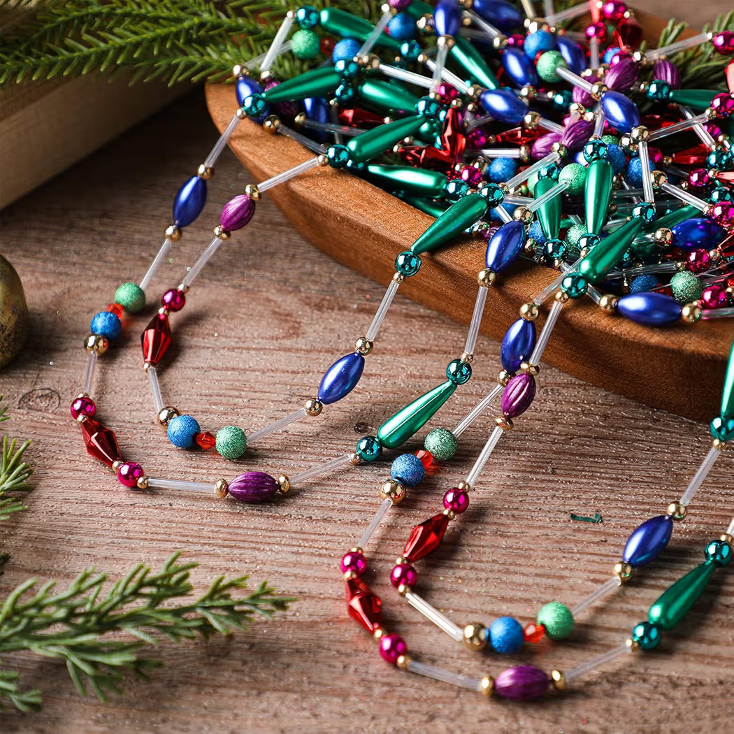 24 Feet Exquisite Christmas Tree Decor Acrylic Beads Xmas Tree Garland Multicolor Glitter Hanging Bead Decorations Garland for Trees Indoor Outdoor Home Decor Use(Retro Multicolor) | Amazon (US)