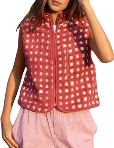 PUWEI Womens Checkered Sherpa Vest Sleeveless Plaid Fleece Jacket Zip Up High Neck Outerwear with... | Amazon (US)