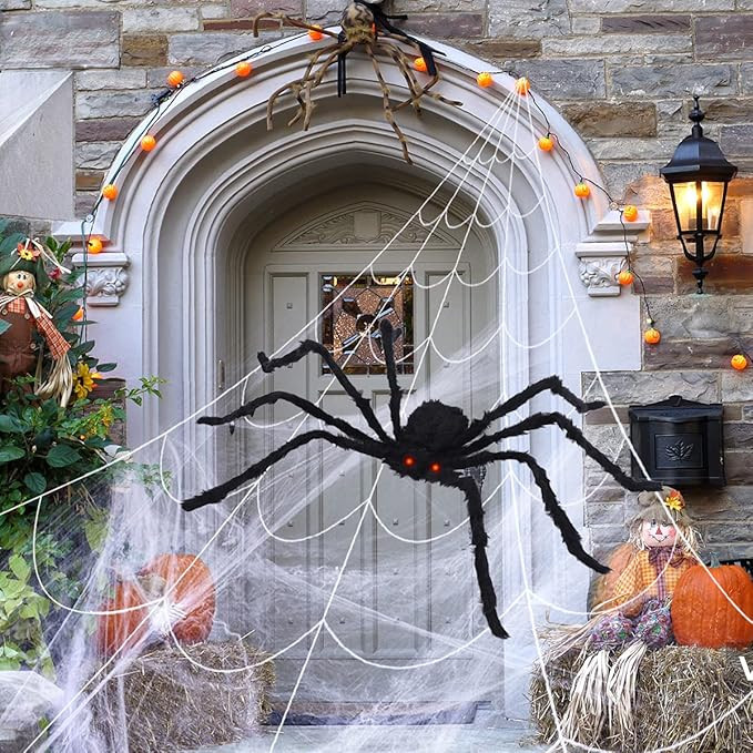 HXS Halloween Decorations 59 in Giant Spider Halloween Decorations and 200'' Large Spider Web Dec... | Amazon (US)
