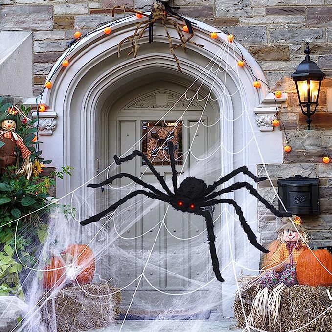 HXS Halloween Decorations 59 in Giant Spider Halloween Decorations and 200'' Large Spider Web Dec... | Amazon (US)