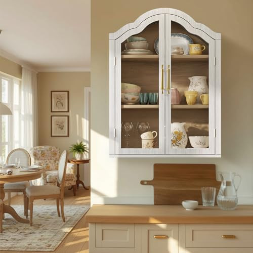 Amazon.com: Furnivio Arched Bathroom Wall Cabinet with Glass Doors, 31.5×23.6" Wall Mounted Disp... | Amazon (US)