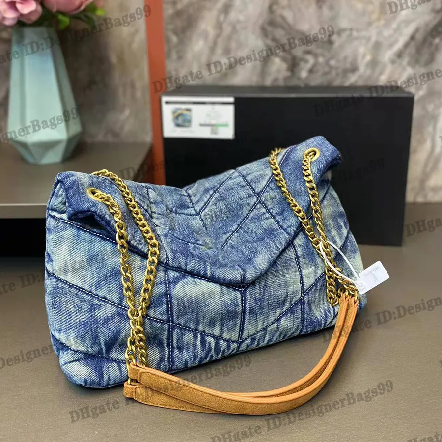 Designers Women Washed Denim Bag LOU LOU Puffer Fashion Classic Jeans Shoulder Messenger Shopping... | DHGate