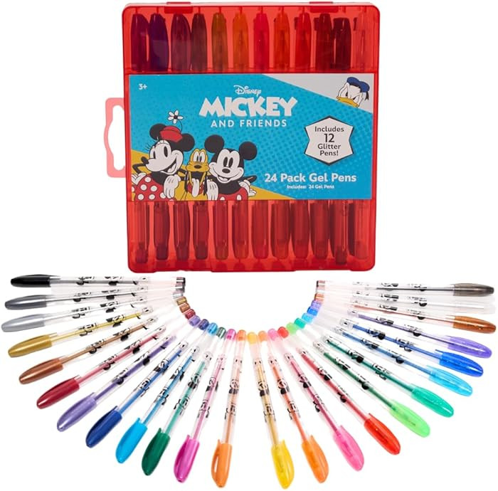 Disney Mickey and Friends Gel Pens Set for Kids, 24 Pack with Glitter Gel Pens, Cute Pens for Boy... | Amazon (US)