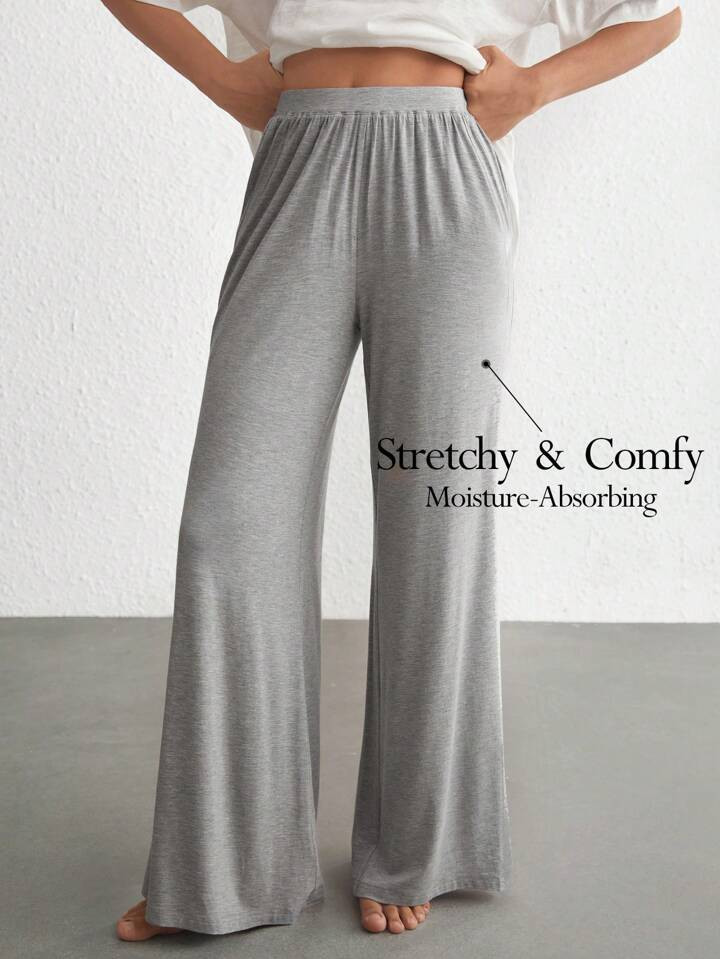 SHEIN Leisure-E Solid Wide Leg Lounge Pants | SHEIN