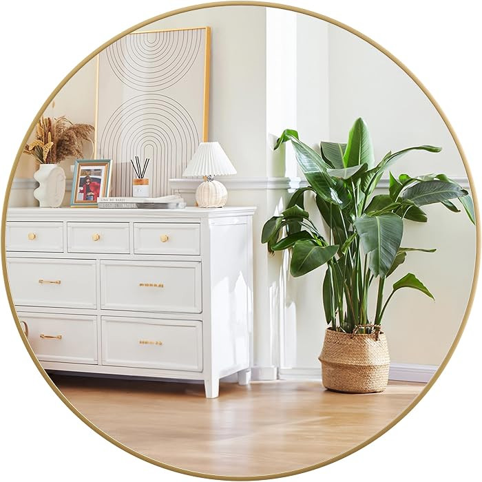 Gold Circle Mirror for Wall 32 Inch, Round Mirror, HD Eco-Friendly Round Bathroom Mirror for Over Sink, Big Matte Gold Metal Framed Mirror for Wall, Vanity, Entryway, Hallway, Easy to Install | Amazon (US)