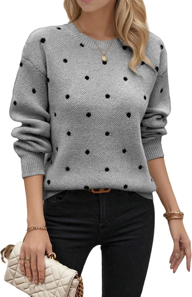 Sweaters for Women Polka Dot Sweater, Crewneck Long Sleeve Tops Fall Winter Casual Knitted Pullov... | Amazon (US)