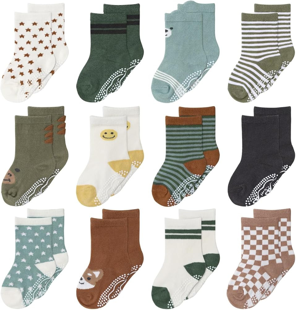 The Peanutshell Organic Baby Unisex Socks 0-24 Months Set of 12 - Non-Slip Grip Soft Cotton Newbo... | Amazon (US)