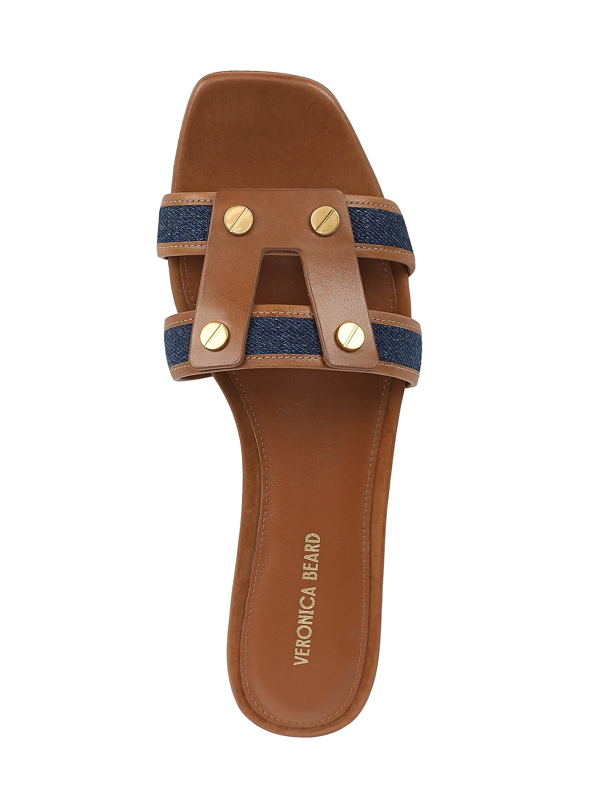 Veronica Beard Via Leather-Denim Flat Sandals | Saks Fifth Avenue | Saks Fifth Avenue