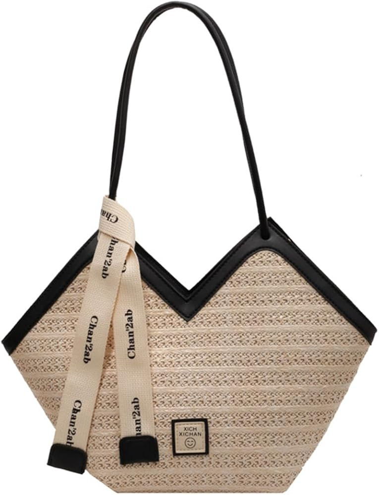 MYSNKU Straw Beach Tote Bags for Women, French Retro Shoulder Bag, Classic Woven Travel Bag | Amazon (US)
