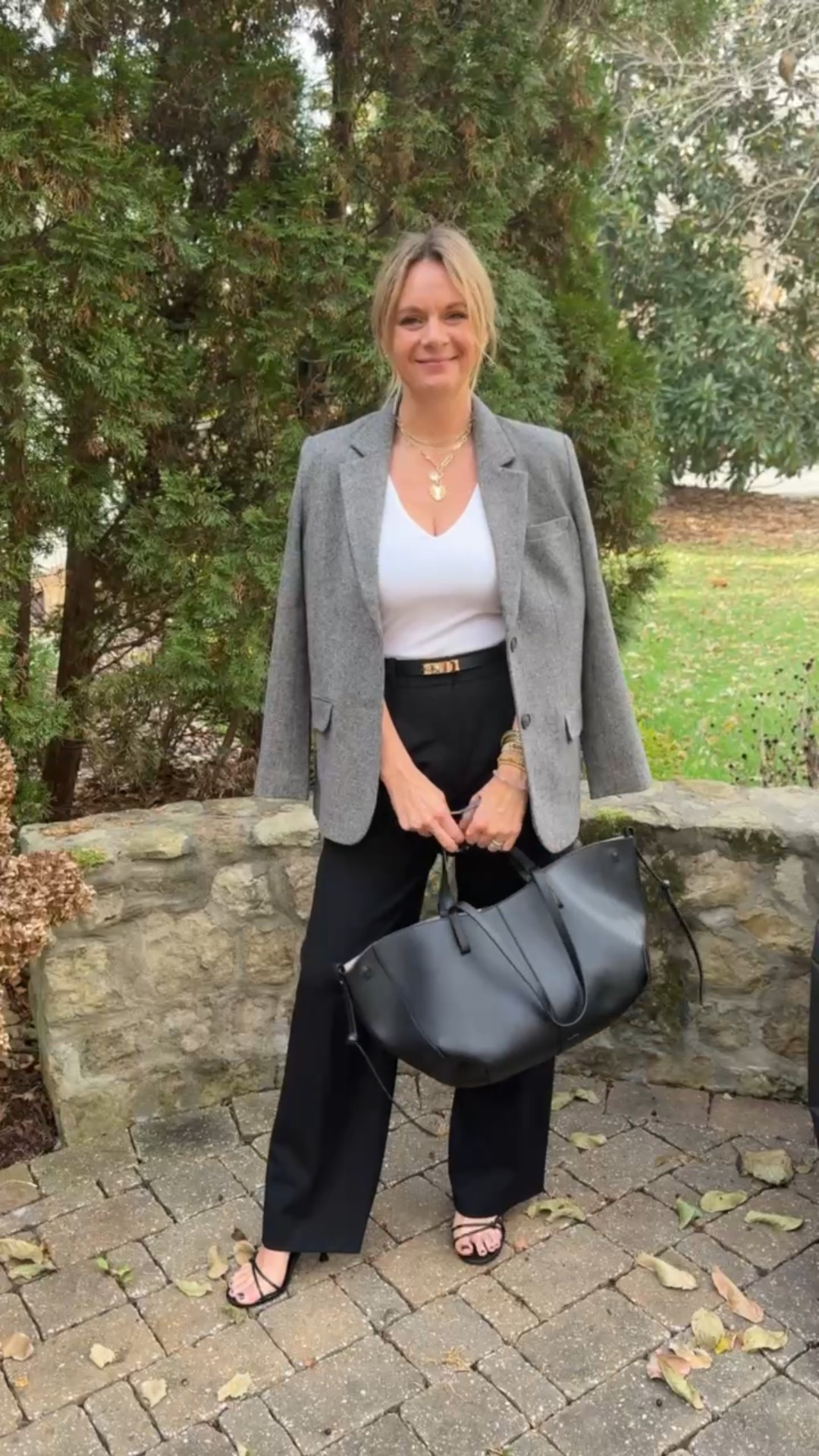 This is one of our favorite ways to style a blazer for work or client meetings because it’s all about the details. A tailored blazer layered over a simple cami and black trousers creates a clean, elevated foundation. But it’s the finishing touches that make the look feel truly polished. A great belt defines the waist and adds structure, while minimal jewelry and classic heels keep things refined. Finished with a sleek black tote bag, the outfit feels intentional, professional, and practical all at once. It’s an easy formula you can rely on when you want to look confident, put together, and still like yourself—without overthinking it.



#LTKdayinmylife #LTKgrwm #LTKootd