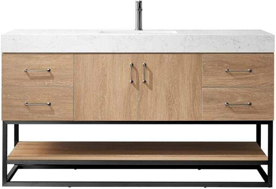 VINNOVA Alistair Bathroom Vanity, 60 Inches, North American Oak | Amazon (US)