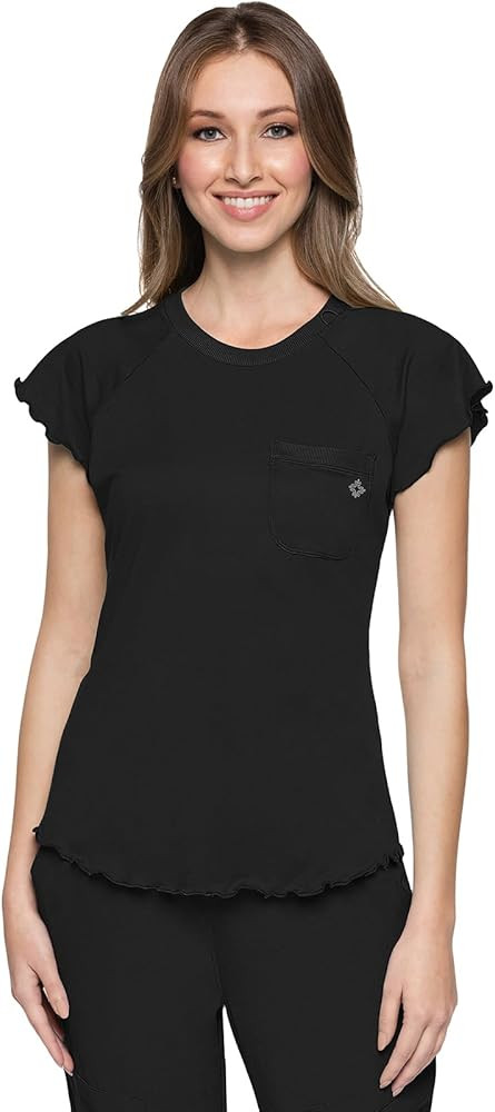 Med Couture Womens Scrub Top Short Sleeve Knit Medical Uniform T-Shirt with Chest Pocket Lettuce ... | Amazon (US)