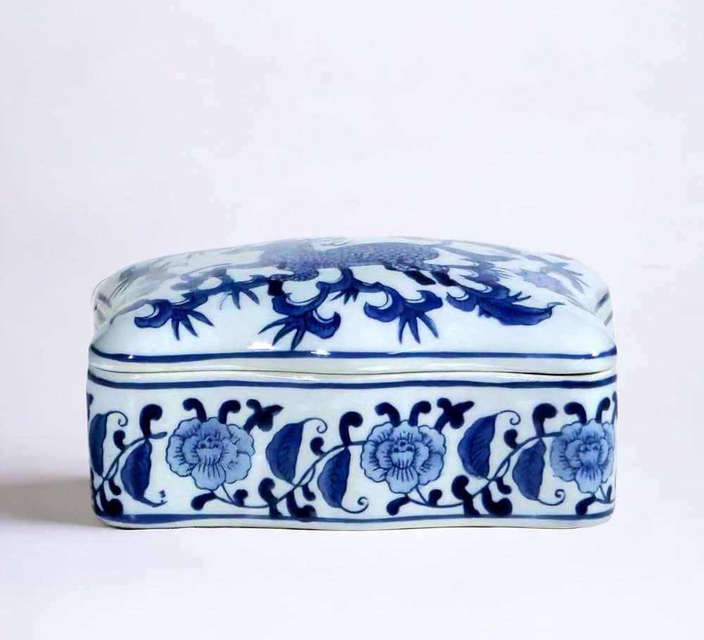 AAI Lidded Box, Chinoiserie Deer Design, Blue and White | Amazon (US)