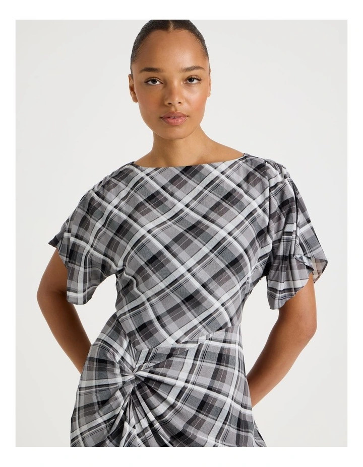 BlaqGathered Detail Midi Dress in Grey Check | Myer