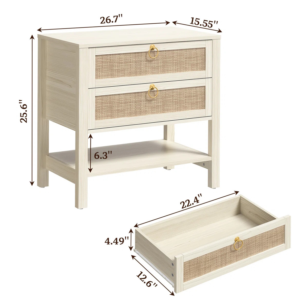 Pomodoro Rattan Nightstand With 2-Drawer And 1 Open Shelf | Wayfair North America