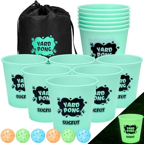 Yard Pong Outdoor Games Glow in Dark with 12 Buckets and 6 Balls, Backyard Toss Games Glow Yard Game for Adults, Family and Kids | Amazon (US)