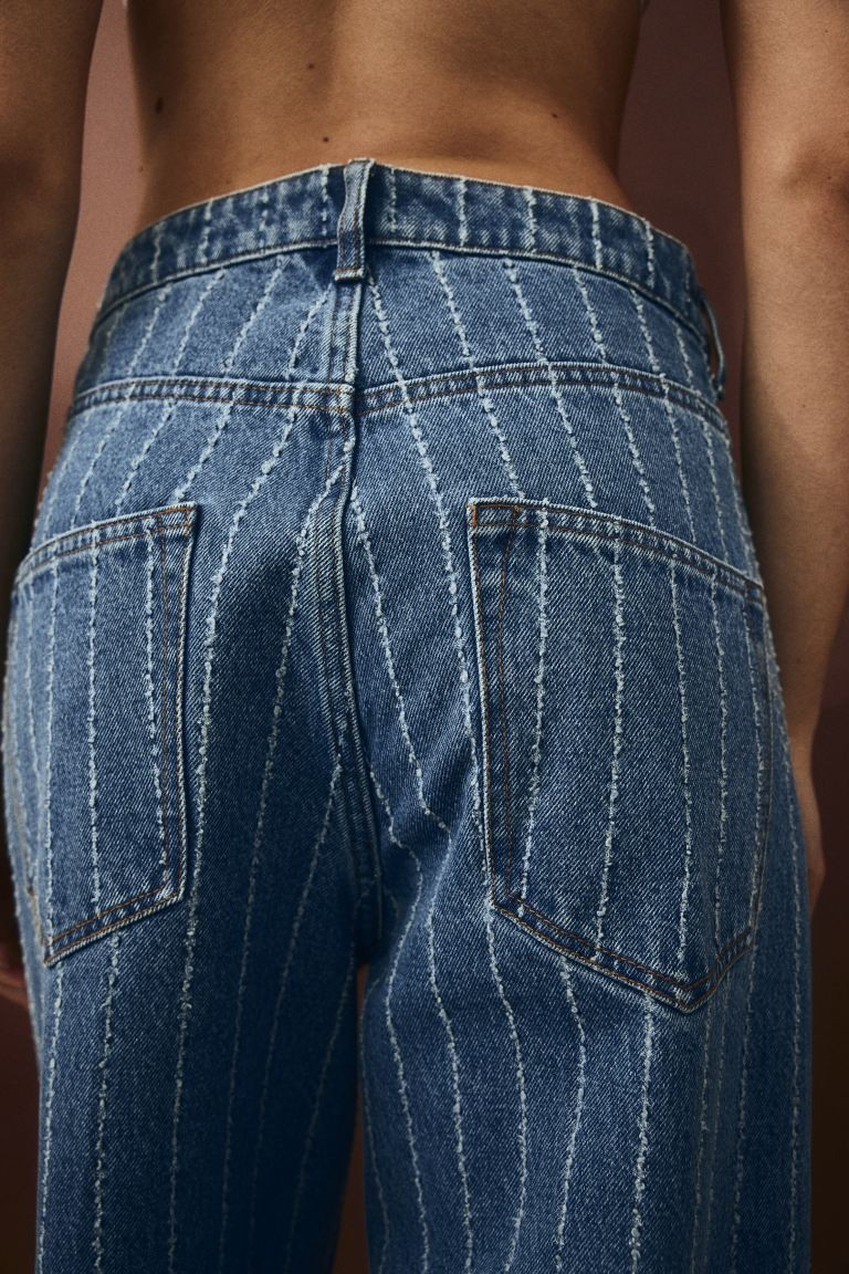 Creased Denim Pants - Denim blue/pinstriped - Ladies | H&M US | H&M (US + CA)