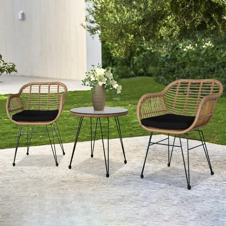 Zimtown 3-Piece Outdoor Wicker Conversation Furniture Set w/ (2) Chairs | Walmart (US)