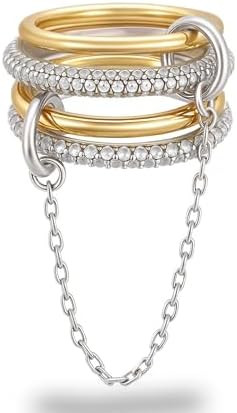 Bopiu Gold Stackable Rings for Women, 14k Gold Plated Linked Chain Ring Set, Statement Cubic Zirc... | Amazon (US)