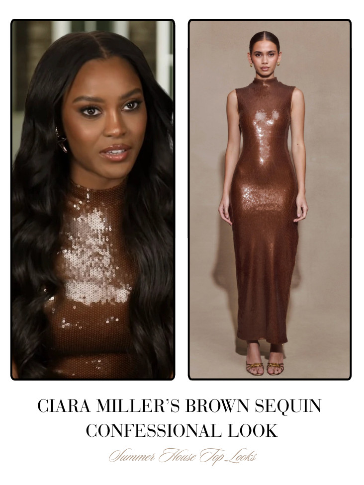 Ciara Miller's Brown Sequin Confessional Look 

 