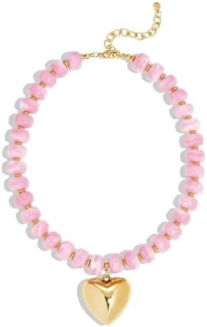Gold Heart Pendant Necklaces for Women Colorful Acrylic Resin Beaded Choker Necklace Fashion Chun... | Amazon (US)