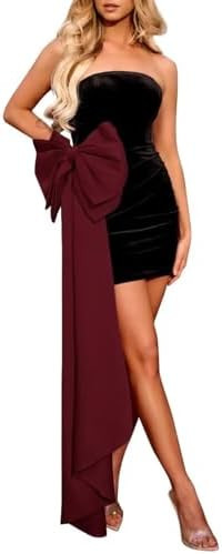 Women’s Sexy Strapless Homecoming Dresses Velvet Bodycon Corset Short Prom Dress A Line Tube Dr... | Amazon (US)