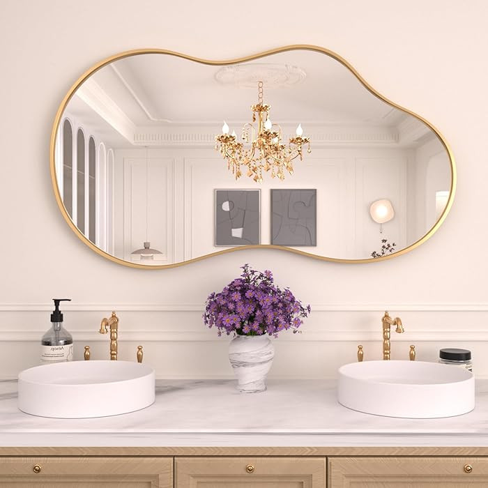 WEER Irregular Wall Mirror, 26x46 inch Gold Asymmetrical Wall Mounted Mirrors Decorative, Abstrac... | Amazon (US)