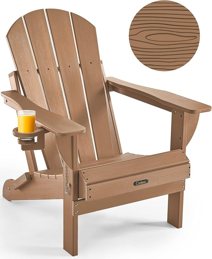 Ciokea Folding Adirondack Chair Wood Texture, Patio Adirondack Chair Weather Resistant, Plastic F... | Amazon (US)