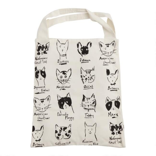 Large Black And White Illustrated Cats Canvas Tote Bag | World Market