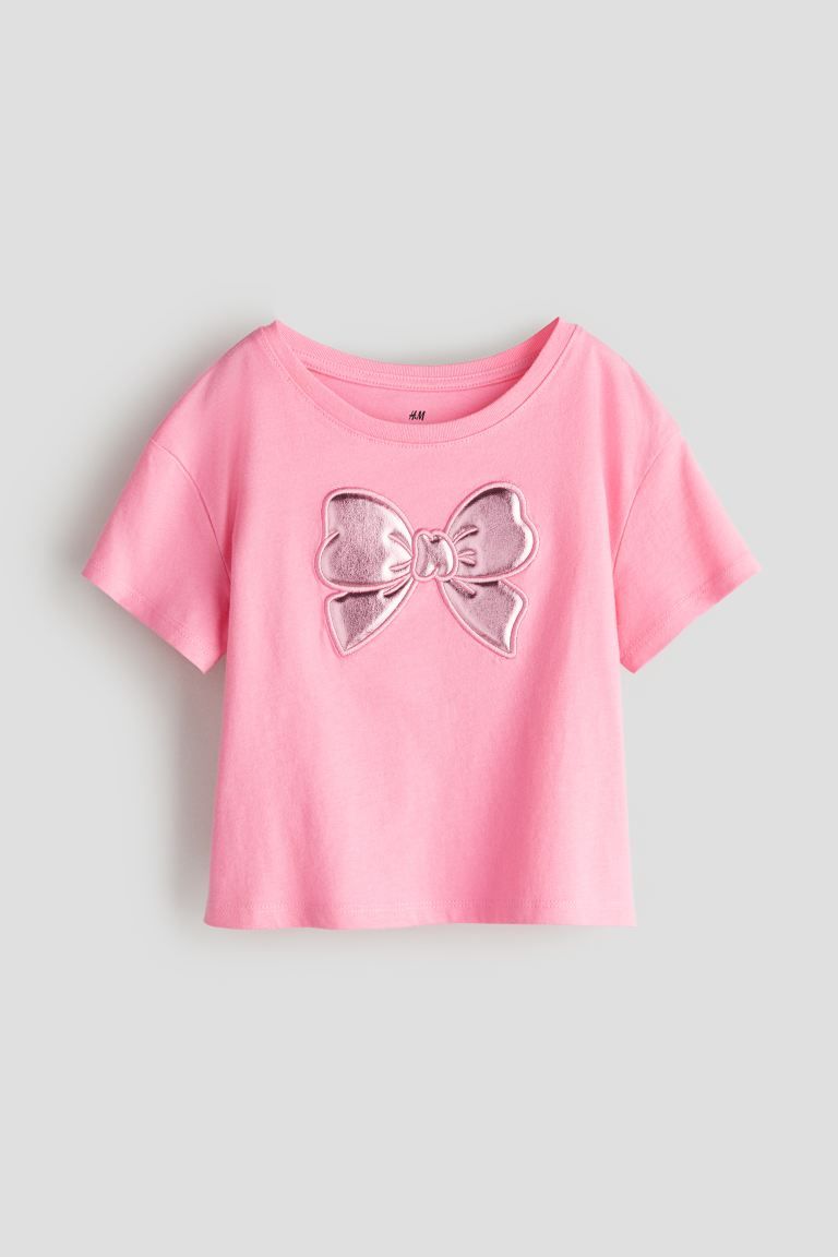 T-shirt with Motif - Round Neck - Short sleeve - Pink/bow - Kids | H&M US | H&M (US + CA)