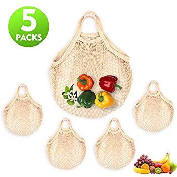 Reusable Produce Bags Grocery Mesh Bags Organic Cotton Shopping Bags with Short Handle for Fruit Veg | Walmart (US)