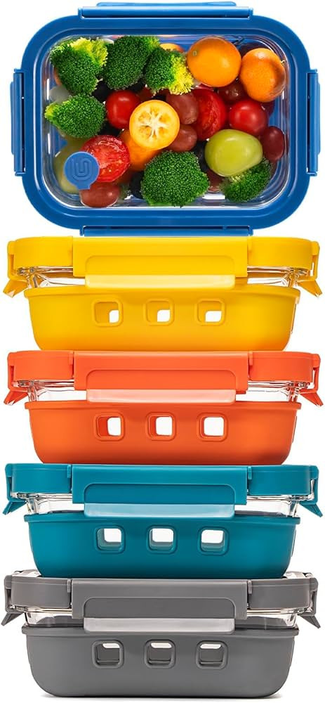 GENICOOK Glass Meal Prep Containers with Glass Lids, 5 Pack 22 oz Airtight Food Storage Container... | Amazon (US)