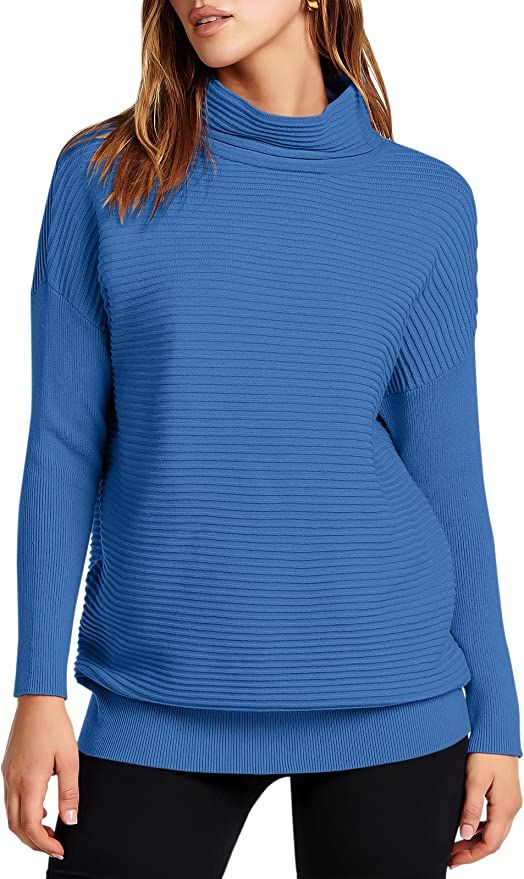 Amazon.com: ANRABESS Women's Roll Neck Casaul Long Batwing Sleeve Pullover Sweater Tunic Top -B75... | Amazon (US)