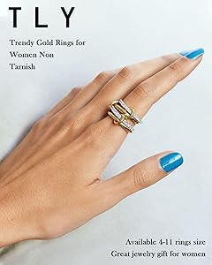 TLY Stackable Gold Rings for Women 18K Gold Plated Interlocking Ring Stack Set Gold Silver Mixed ... | Amazon (US)