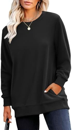 RUMIA Crewneck Fall Sweatshirts for Women Trendy- Women's Plain Long Sleeve Pullover Tops with Po... | Amazon (US)