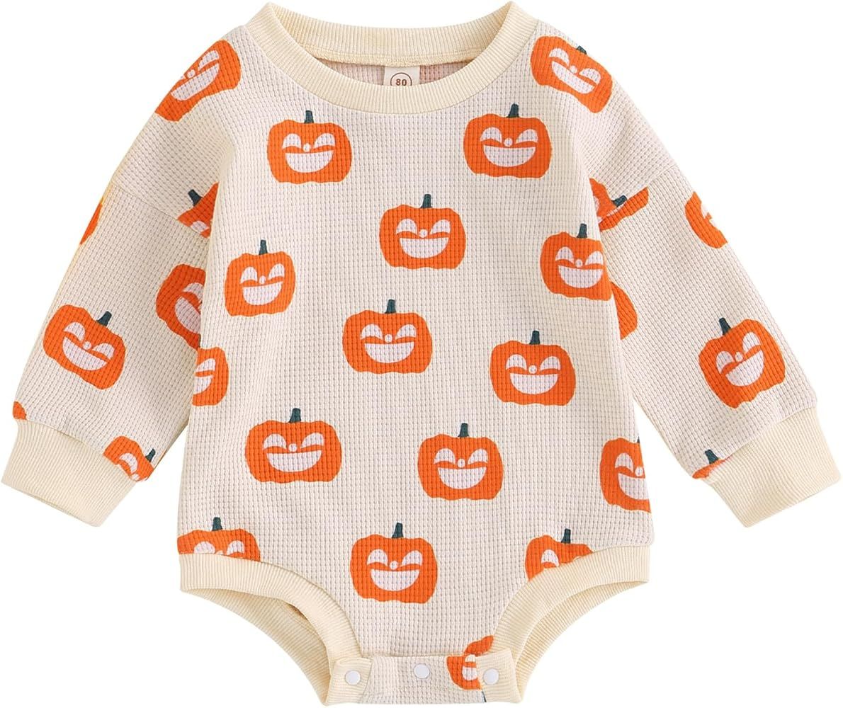 Halloween Baby Girl Boy Clothes Pumpkin Romper Sweatshirt Long Sleeve Bodysuit Top | Amazon (US)