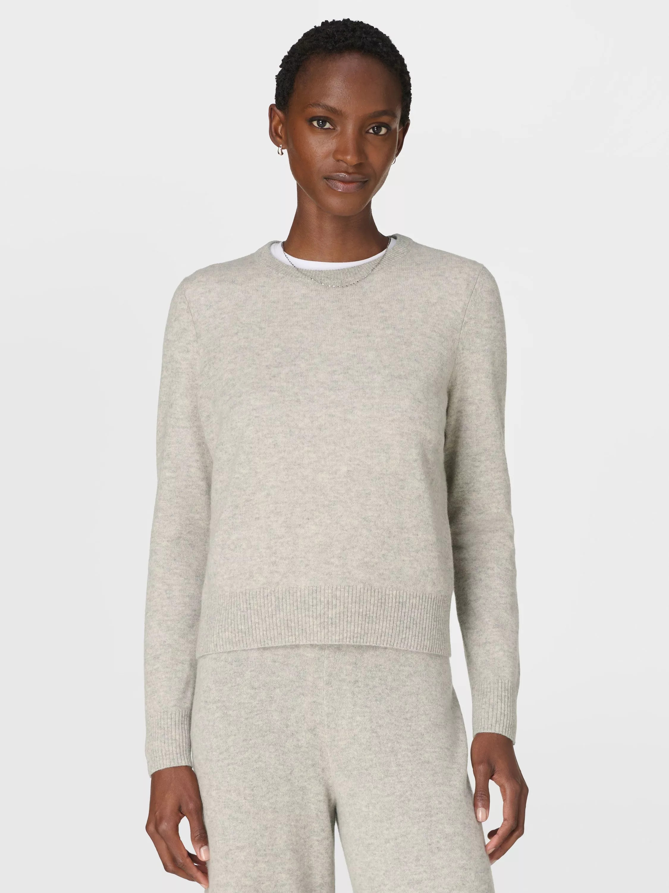 Sweaty Betty Cashmere Crew Neck Jumper, Light Grey Marl | John Lewis (UK)