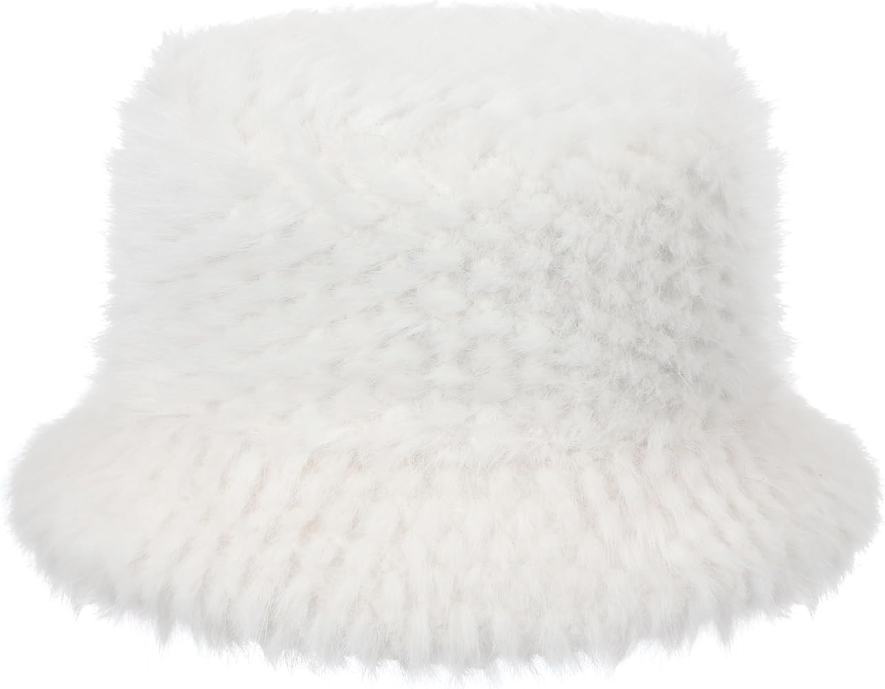 Furry Faux Fur Bucket Hat for Women Warm Winter Plush Fully Fisherman Cap | Amazon (US)