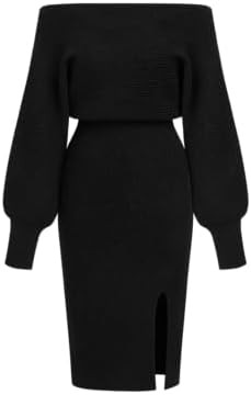 CIDER Off Shoulder Knit Dress Women's Elegant Bodycon Slit Midi Dress | Amazon (US)