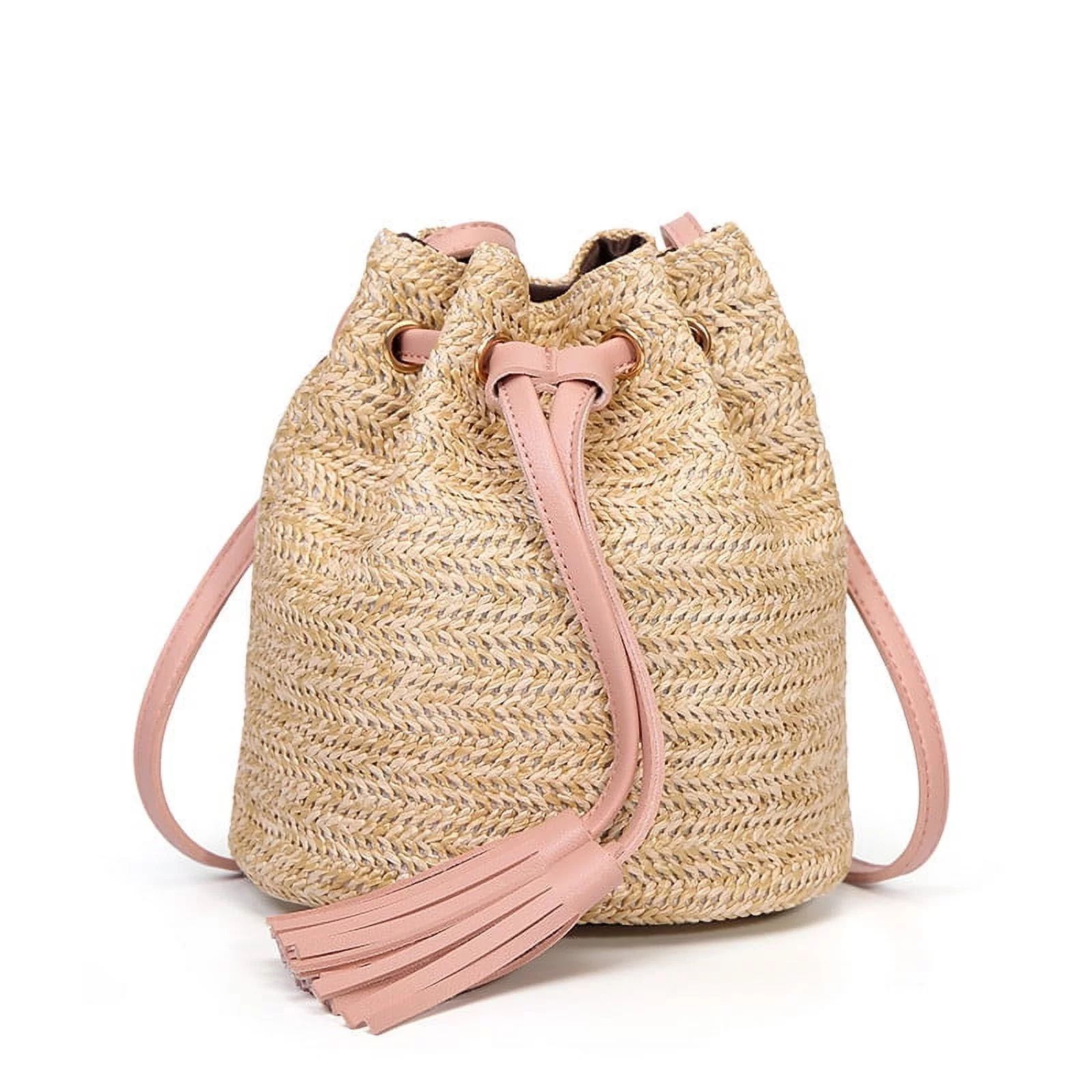 zttd women fashion solid color high capacity weave tassels shoulder bucket bag a | Walmart (US)