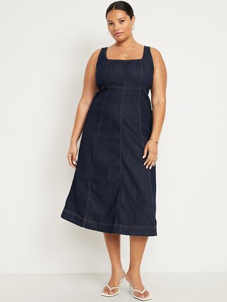 Fit & Flare Sleeveless Denim Midi Dress | Old Navy (US)