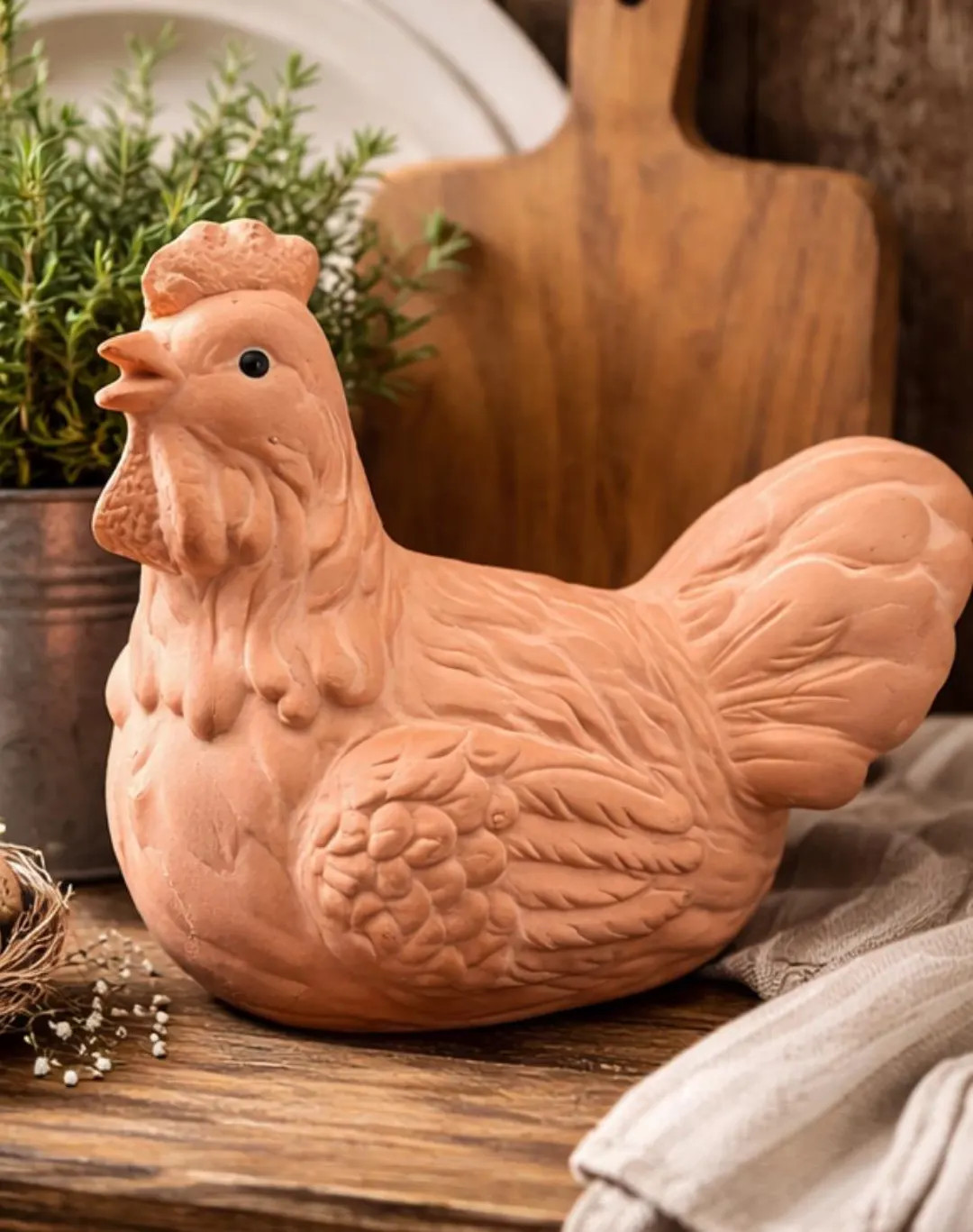 Vintage Terracotta Chicken Figurine | Rustic Farmhouse Hen Decor | Country Kitchen Folk Art - Ets... | Etsy (US)