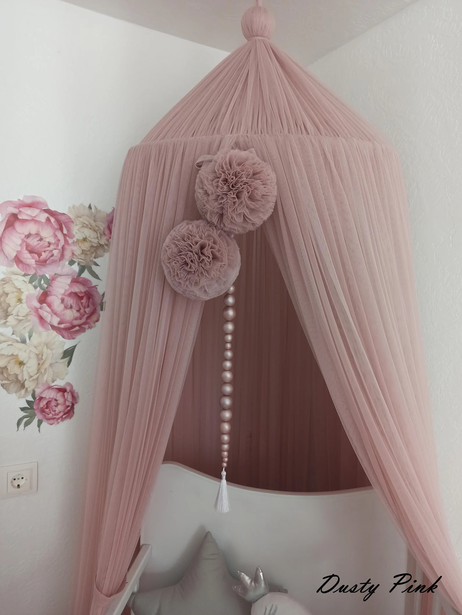 Dusty Pink Tulle Canopy, Princess Bed Baldachin, Double Bed Nursery Tulle Decor | Etsy (Global)