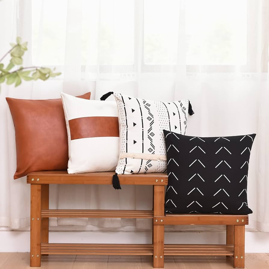Tosewever Boho Geometric Throw Pillow Covers 18 x 18 Set of 4, Modern Stripe Farmhouse Decorative... | Amazon (US)