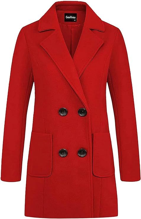 Chouyatou Women Elegant Notched Collar Double Breasted Wool Blend Over Coat | Amazon (US)