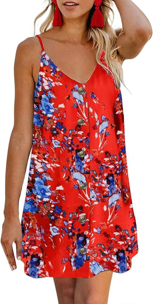 Women’s V Neck Spaghetti Shoulder Strap Sleeveless Mini Dress | Amazon (US)