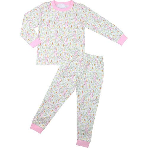 Pink Bunny And Carrot Print Knit Pajamas | Cecil and Lou