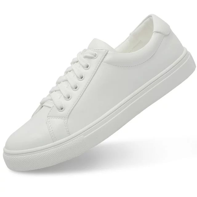 Woman Fashion Pure White Sneakers Casual Lace up Flat Shoes Low Top for Female 6 - Walmart.com | Walmart (US)