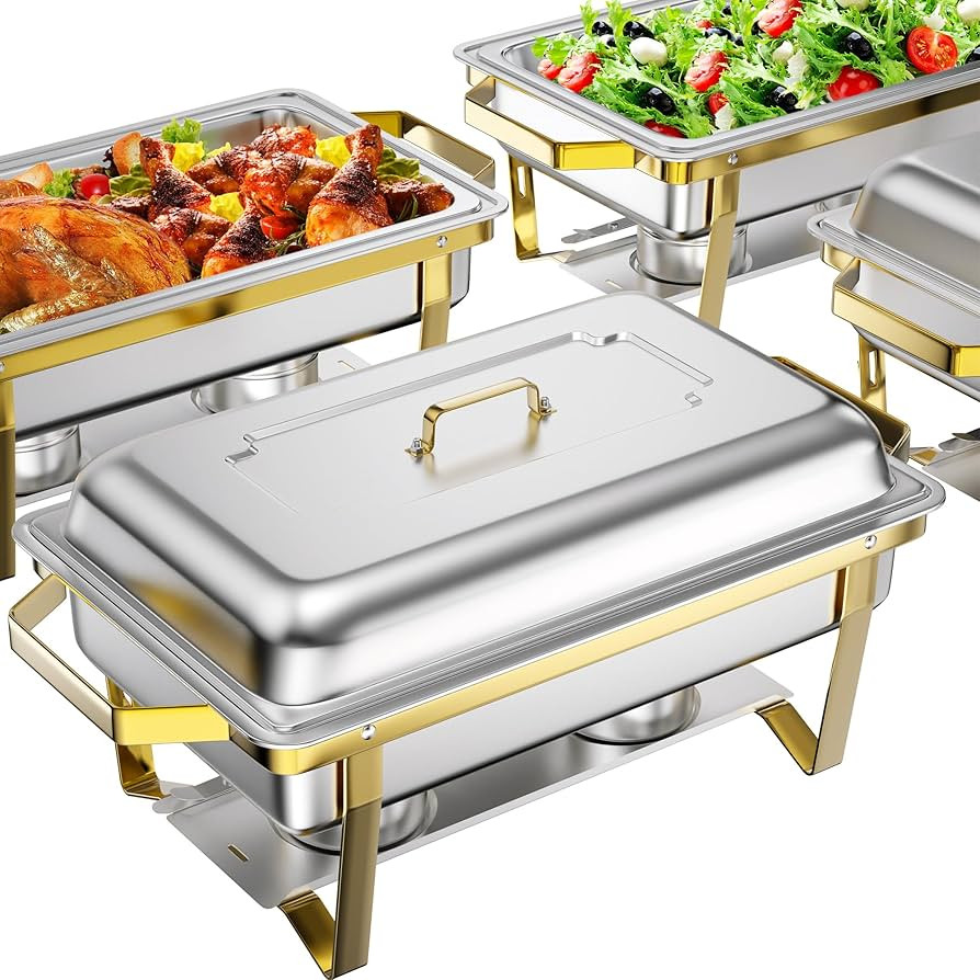 Rengue 9.5QT Chafing Dishes for Buffet, 4 PCS Golden Stainless Steel Chafing Dish Buffet Set, Buf... | Amazon (US)