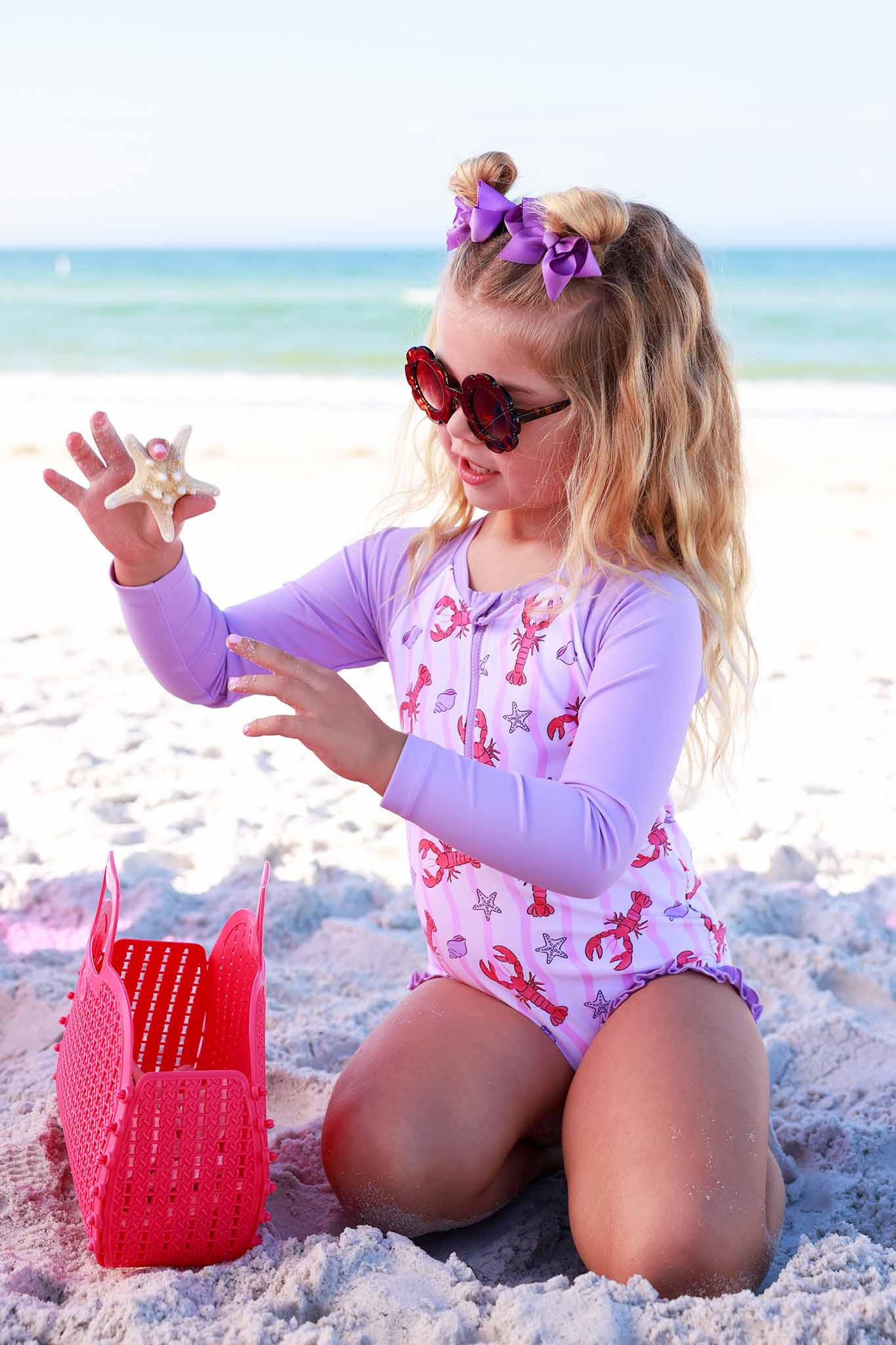Long Sleeve Rash Guard with Front Zipper | Pinch Me Pink | Caden Lane